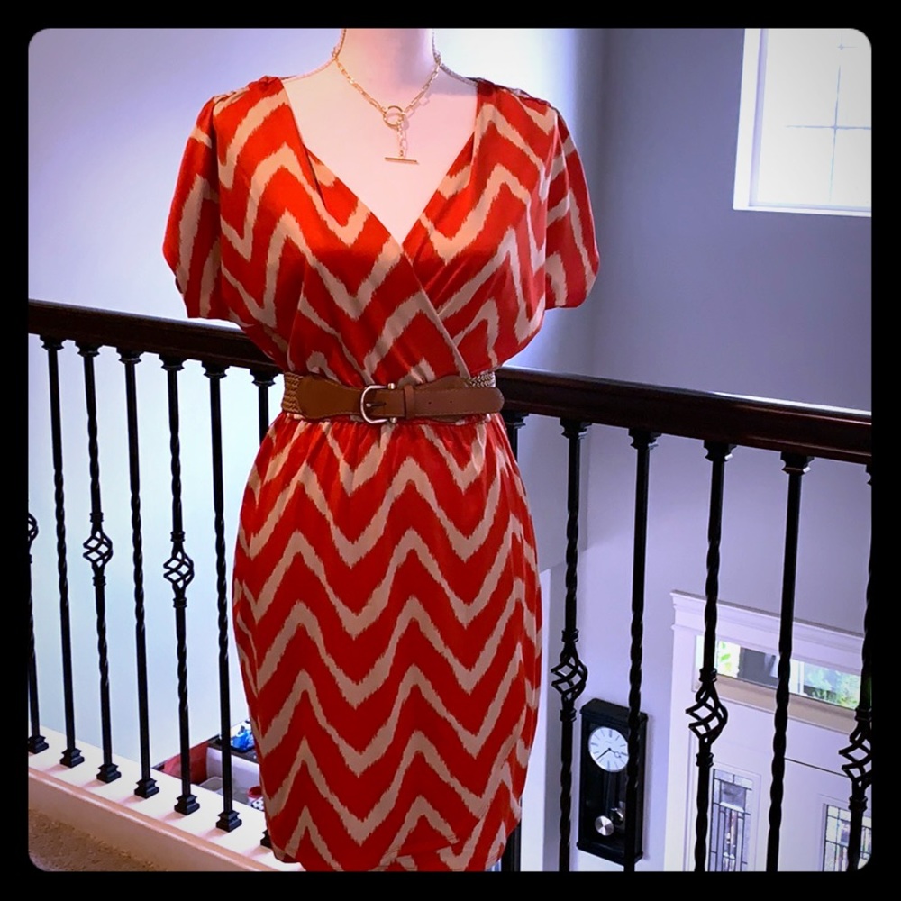 Brand New - Dk. Orange & Tan sht slv dress Size M